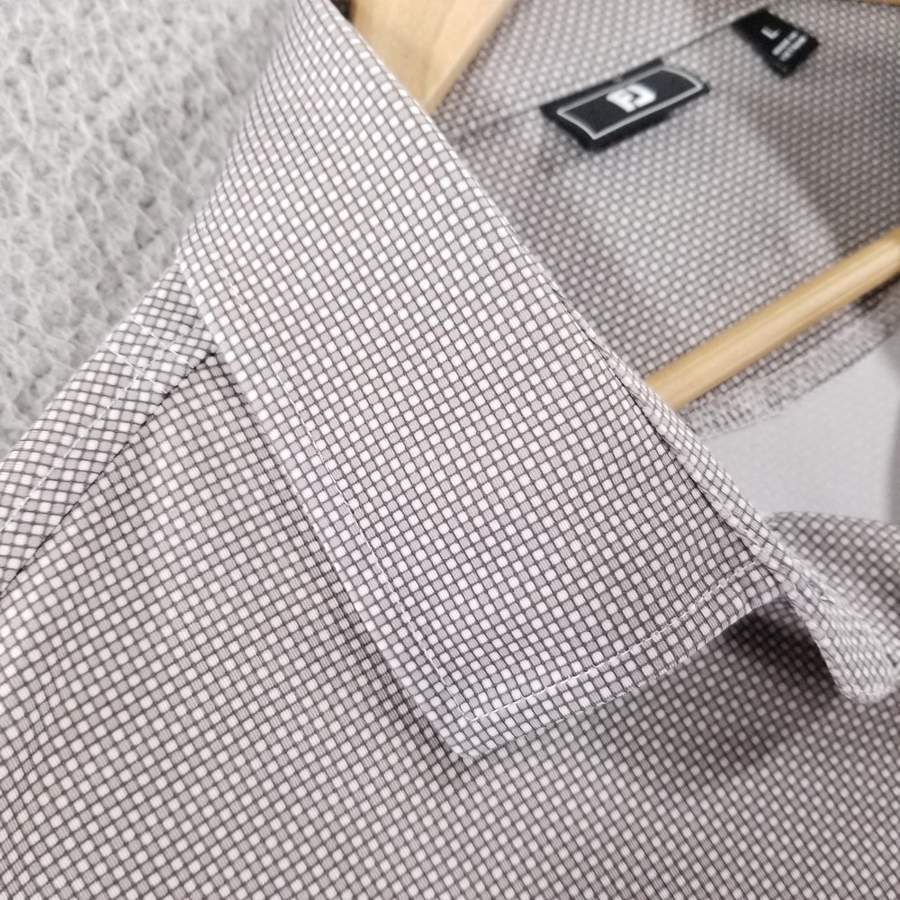 FootJoy Polo Shirt Men Large Gray Check Performance Golf Stretch Casual Business